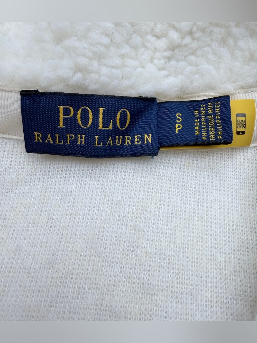 Polo Ralph Lauren Leather-Trim Sherpa Fleece Jacket in Cream Color - Picture 9 of 15
